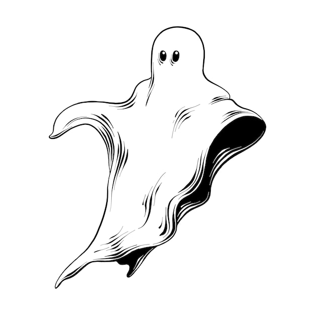 Schizzo disegnato a mano di fantasma in nero Vettore Premium