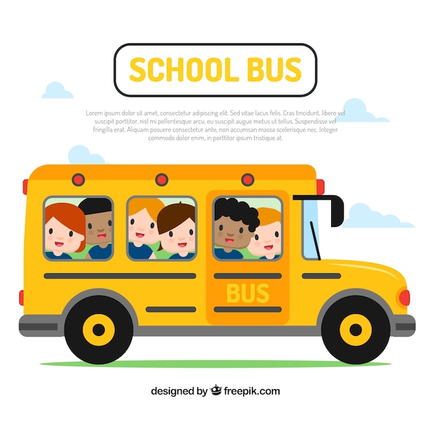 Scuolabus dei cartoni animati e bambini con design piatto Vettore gratuito