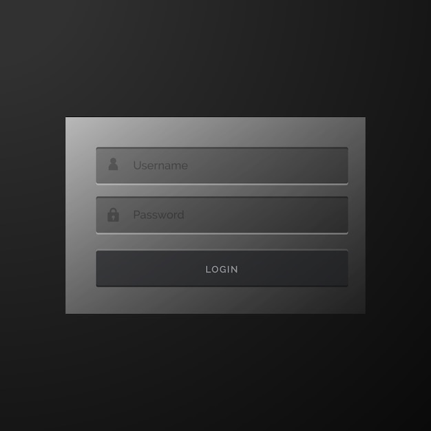 Scuro form di login modello interfaccia utente design nero Vettore gratuito