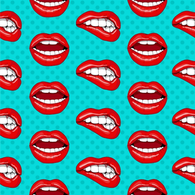 Seamless pattern labbra in stile retrò pop art Vettore Premium