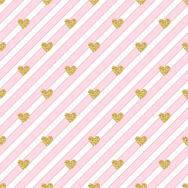 Senza soluzione di continuità glitter pattern cuore d'oro su sfondo rosa striscia Vettore Premium