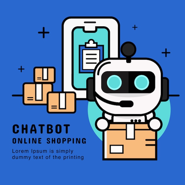 Servizio chatbot robot di supporto clienti con vettore di servizio di consegna. illustrazione banner Vettore Premium