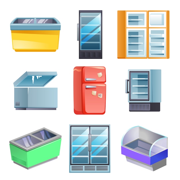 Set congelatore, stile cartoon Vettore Premium
