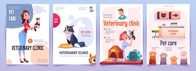 Set di banner di clinica veterinaria. poster di servizio veterinario Vettore gratuito