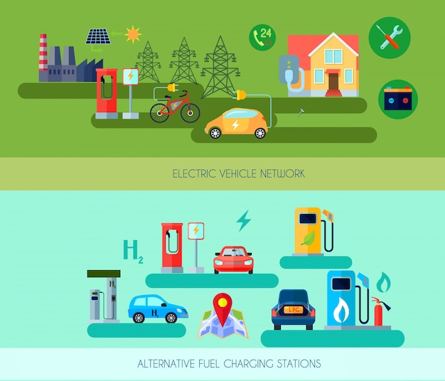 Set di banner orizzontale di veicoli di energia alternativa Vettore gratuito
