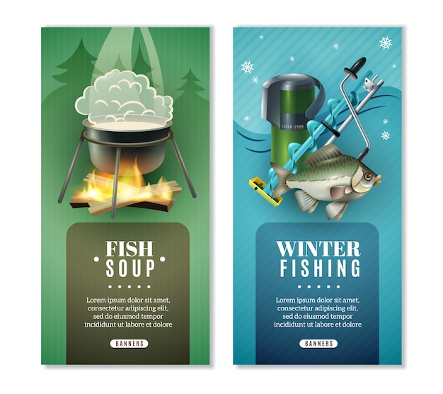 Set di banner verticale di pesca invernale 2 Vettore gratuito
