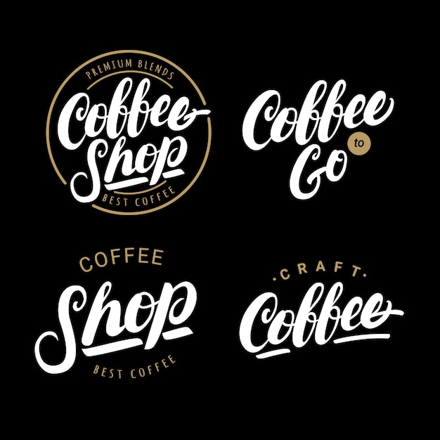 Set di caffè scritte a mano scritte loghi Vettore Premium