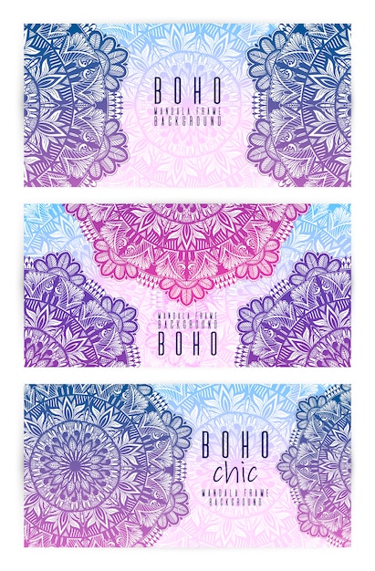 Set di carte vettoriale vintage mandala. Vettore Premium
