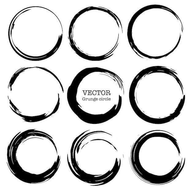 Set di cerchi grunge, forme rotonde di grunge. Vettore Premium