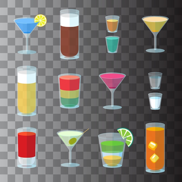 Set di cocktail in bicchieri trasparenti Vettore Premium