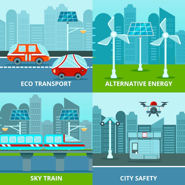 Set di composizione eco urban Vettore gratuito