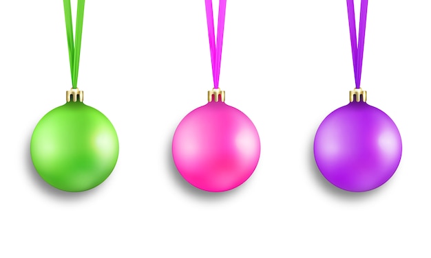 Immagini Palline Di Natale Colorate.Set Di Decorazioni Colorate Realistiche Palle Di Natale Con Nastri Vettore Premium