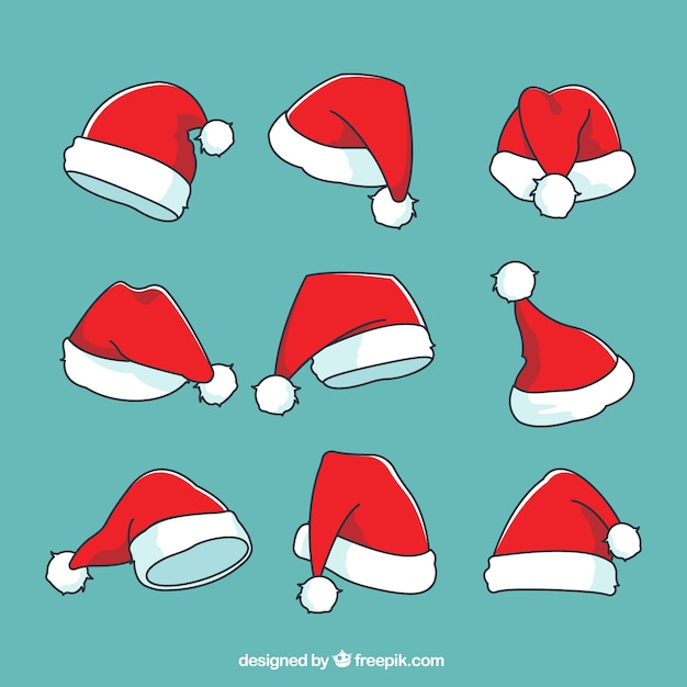 Immagini Babbo Natale Stilizzato.Set Di Disegnati A Mano Cappello Di Babbo Natale Vettore Gratis