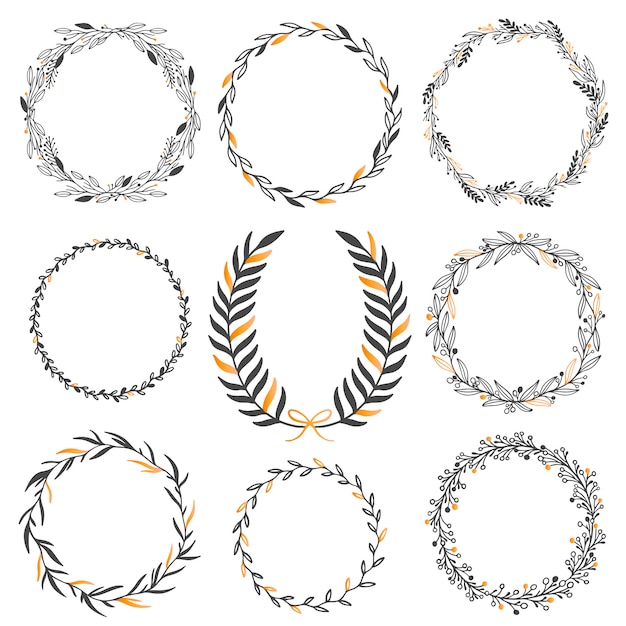 Set di elementi grafici floreali di nozze Vettore Premium