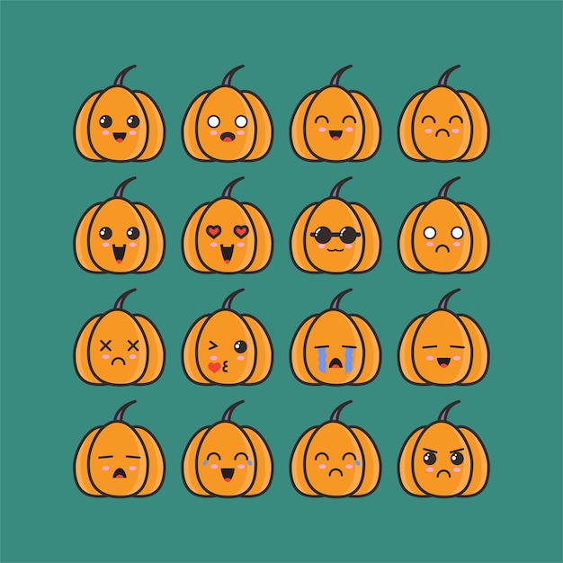 Set di emoticon di zucche Vettore Premium