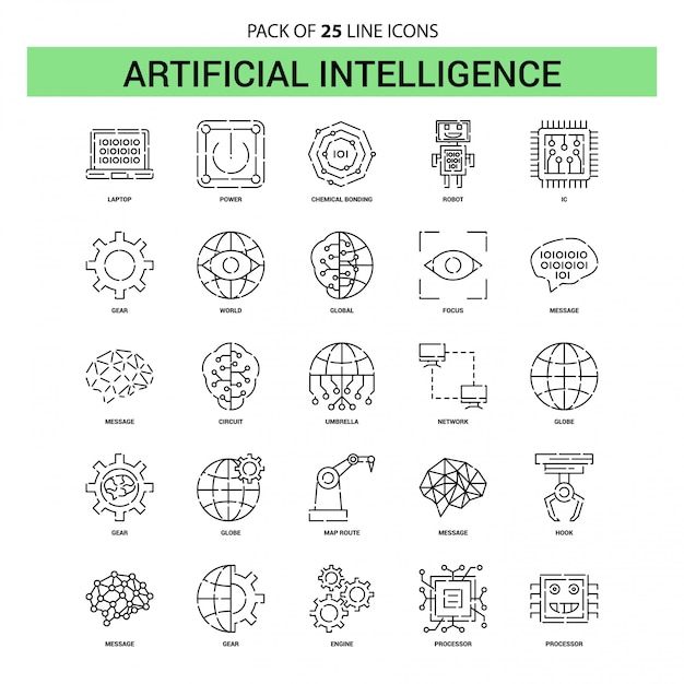Set Di Icone Di Linea Di Intelligenza Artificiale 25 Stile