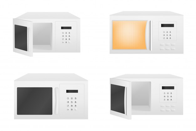 Set di icone di microonde, stile realistico Vettore Premium