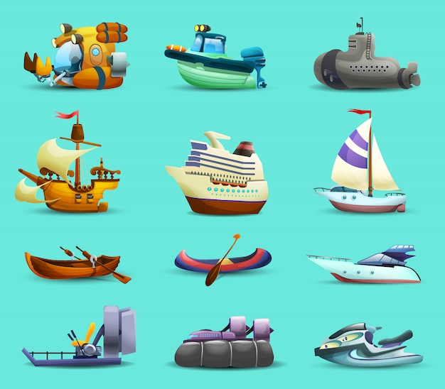 Set di icone di navi e navi Vettore gratuito