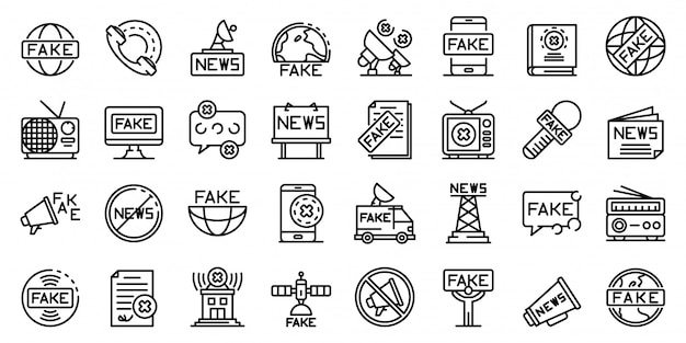Set di icone di notizie false, struttura di stile Vettore Premium
