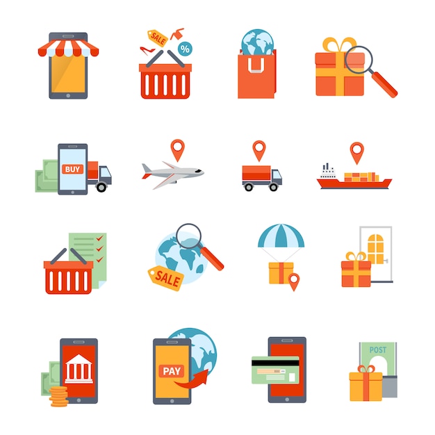 Set di icone m-commerce Vettore gratuito