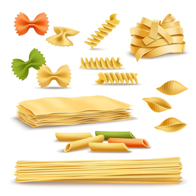 Set di icone realistiche assortimento di pasta secca Vettore gratuito
