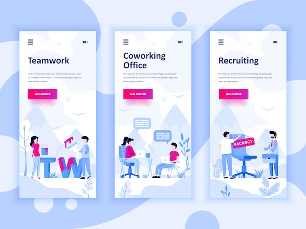 Set di modelli di kit di interfaccia utente per schermi di onboarding Vettore Premium