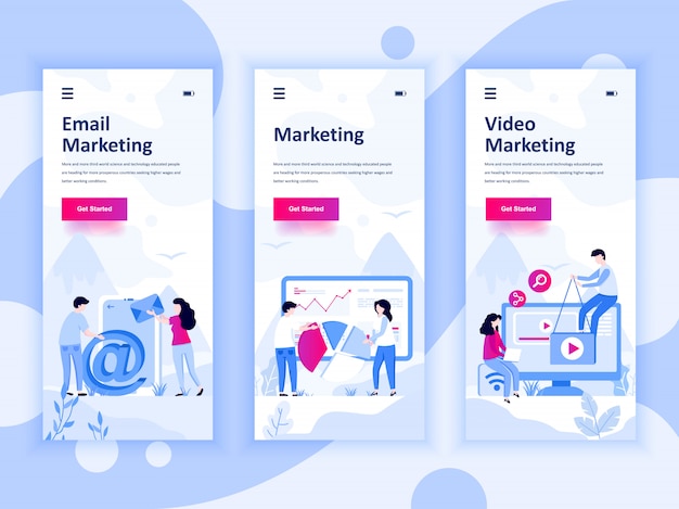 Set di modelli di kit di interfaccia utente per schermi di onboarding Vettore Premium