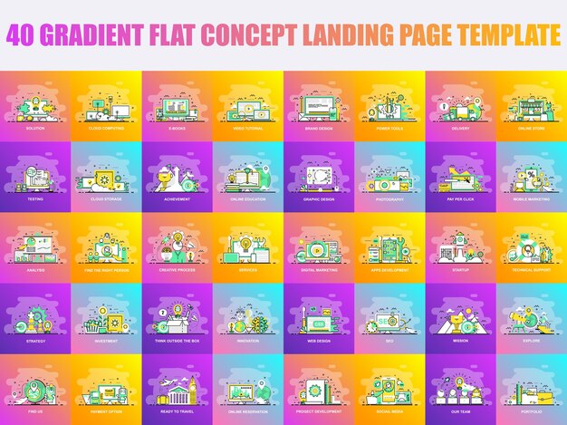 Set di modello di pagina di atterraggio concetto di design linea piatta Vettore Premium
