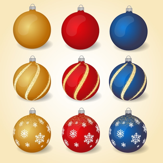 Immagini Palline Di Natale Colorate.Set Di Palle Di Natale Colorate Con Ornamenti Diversi Vettore Premium