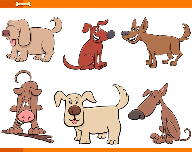 Vettore Premium Set Di Personaggi Dei Cartoni Animati Di Cani E Cuccioli