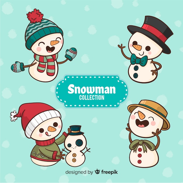Set di pupazzo di neve disegnato a mano Vettore gratuito