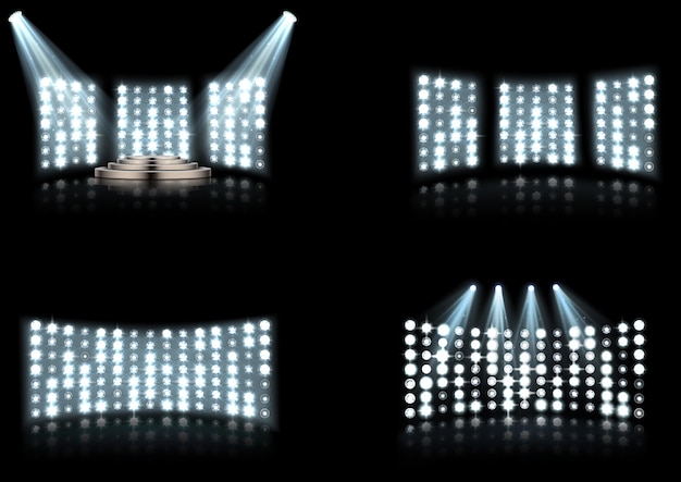 Set di riflettori di illuminazione arena stadio brillante Vettore Premium