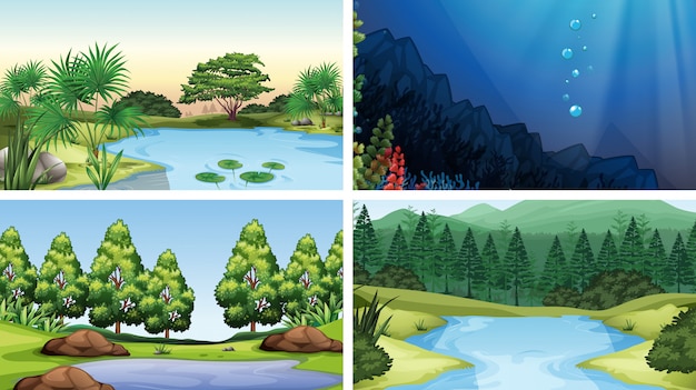 Set di scene in ambiente naturale Vettore gratuito