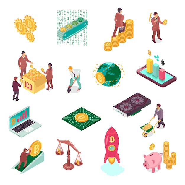 Set isometrico di criptovaluta blockchain Vettore gratuito