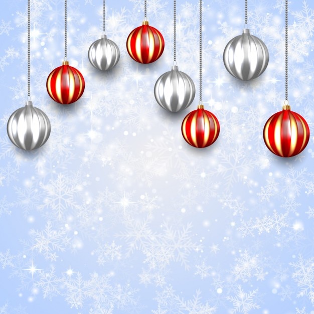 Sfondi Natalizi Lanterna.Sfere Rosse E D Argento Di Natale Su Sfondi Di Fiocchi Di Neve Vettore Gratis