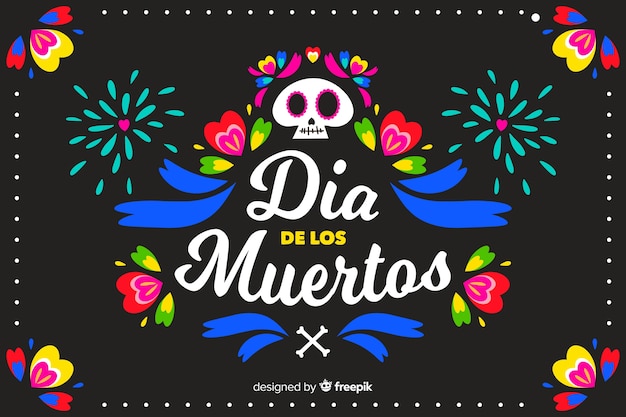 Sfondo colorato e fuochi d'artificio piatto día de muertos Vettore gratuito
