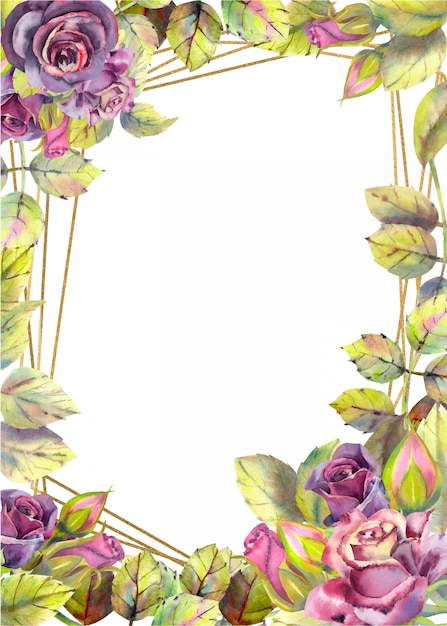 Sfondo cornice verticale con fiori di rose Vettore Premium