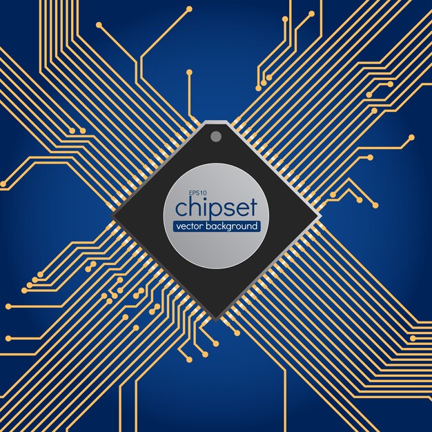 Sfondo del circuito chipset, colori blu e oro Vettore Premium