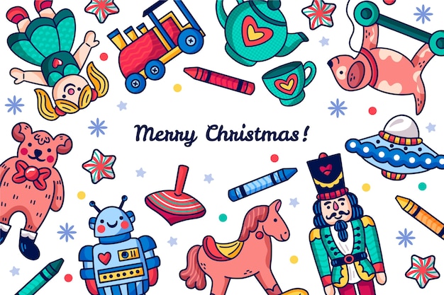 Sfondo di giocattoli di natale disegnati a mano Vettore gratuito