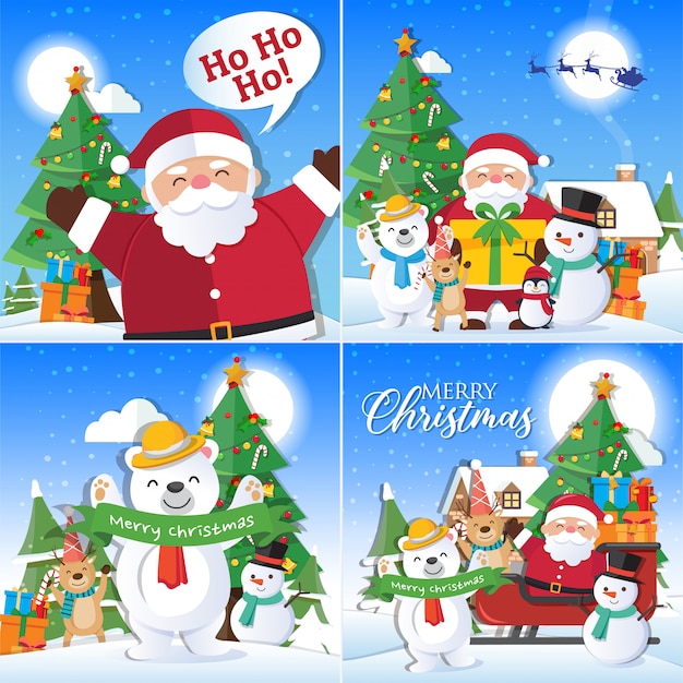 Immagine Babbo Natale 94.Sfondo Di Natale Impostato Con Decorazioni Di Babbo Natale E Buon Natale Vettore Premium