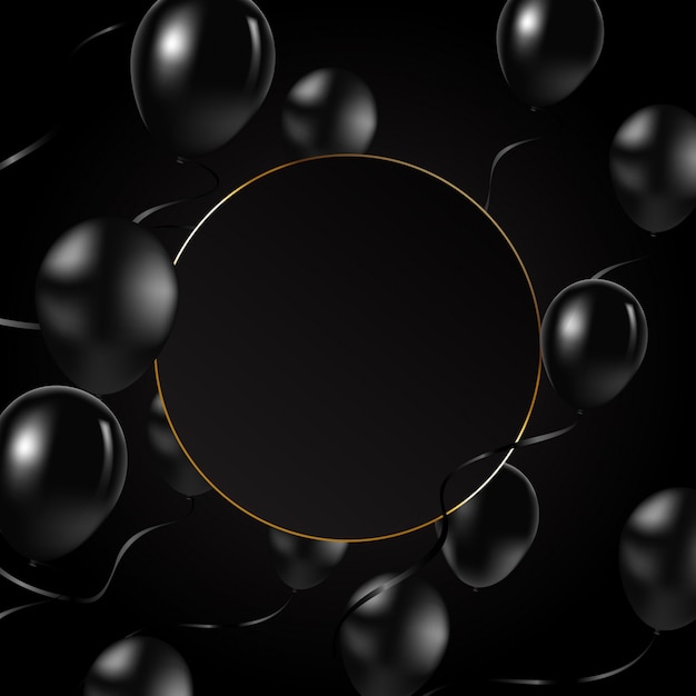Sfondo di palloncini neri con cornice e palloncini neri Vettore Premium