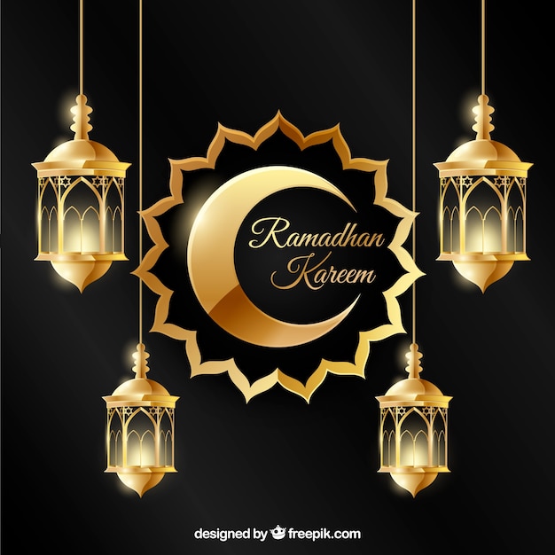 Sfondo di ramadan con lampade in stile realistico Vettore gratuito
