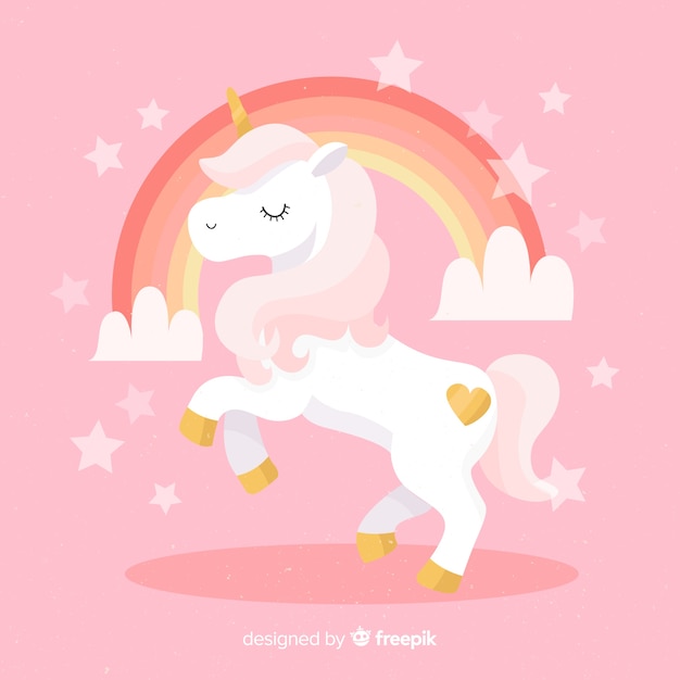 Sfondo piatto unicorno Vettore gratuito