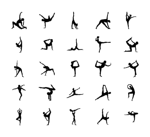 Siluetta facile di pose relative alla ginnastica Vettore Premium