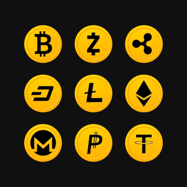 Simboli di criptovaluta Vettore Premium