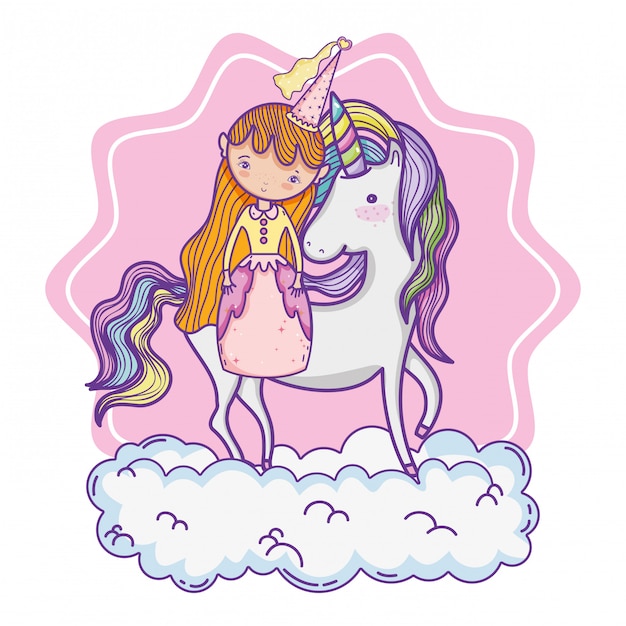 Simpatico cartone animato principessa magica Vettore Premium