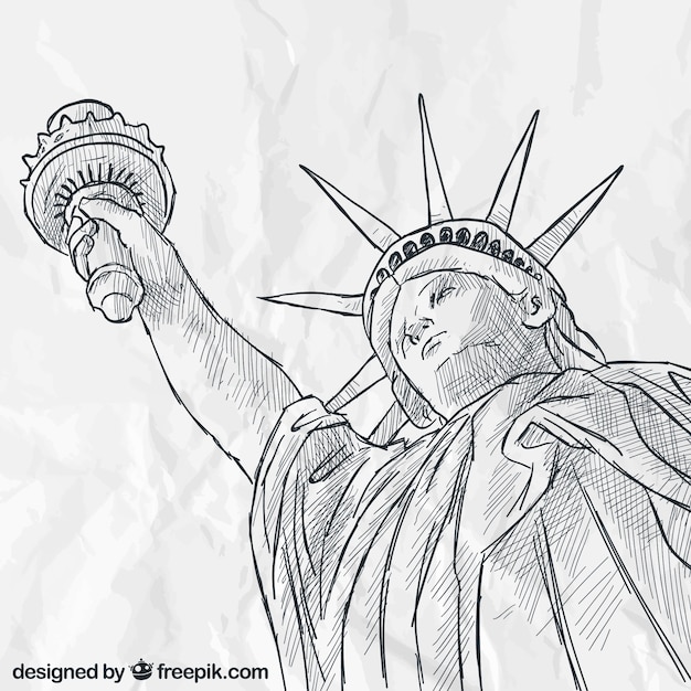 Sketchy Statua Della Libertà Vettore Premium
