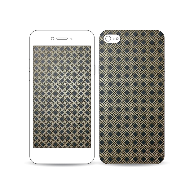 Smartphone mobile con un esempio di schermo e copertina Vettore Premium