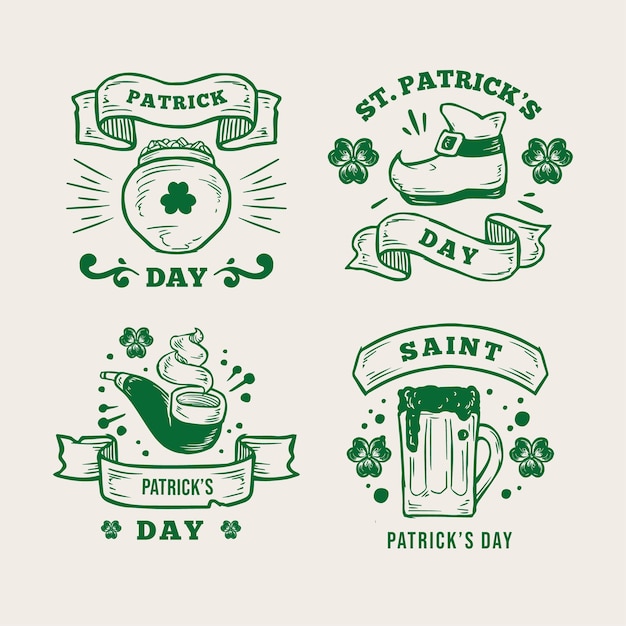 St retrò collezione di badge patrick's day Vettore gratuito