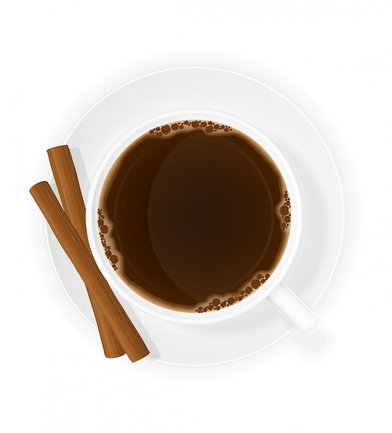 Tazza di caffè con l'illustrazione di vettore di vista superiore dei bastoni di cannella Vettore Premium